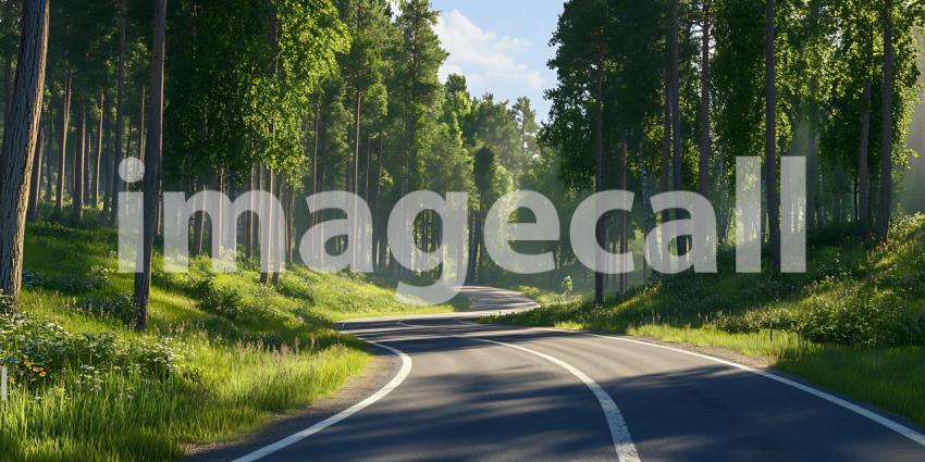 Scenic Forest Road Lush Greenery Winding Asphalt Path