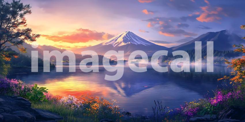 Serene Mountain Lake Sunset A Breathtaking Landscape Painting