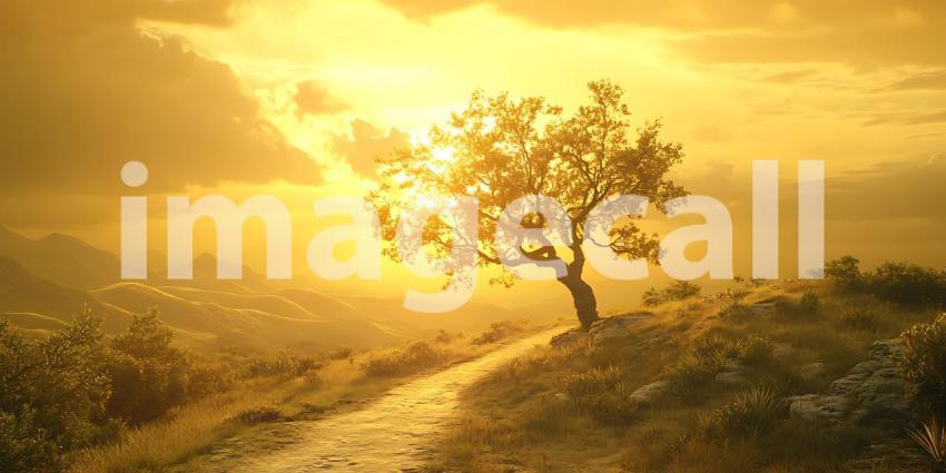 Golden Hour Serenity Lone Tree at Sunset