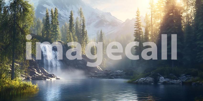 Majestic Waterfall Serene Forest Landscape Photography