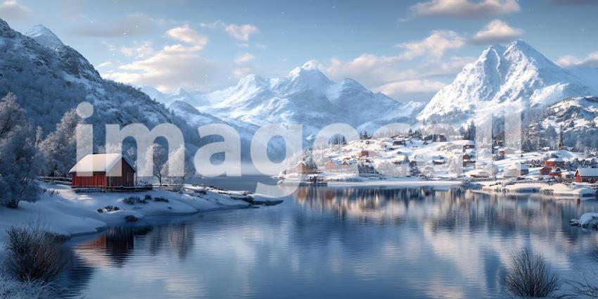 Winter Wonderland Scenic SnowCovered Village in Mountain Valley