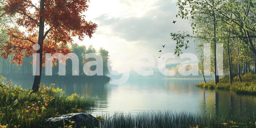 Autumn River Landscape Tranquil Nature Scene