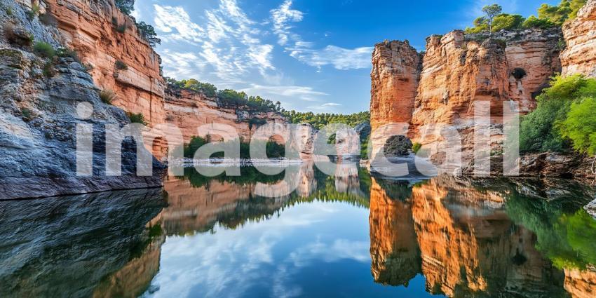 Stunning Canyon Reflection Serene Lake  Majestic Cliffs