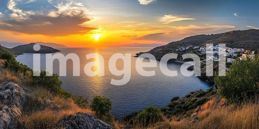 Mediterranean Sunset Coastal Town Panorama