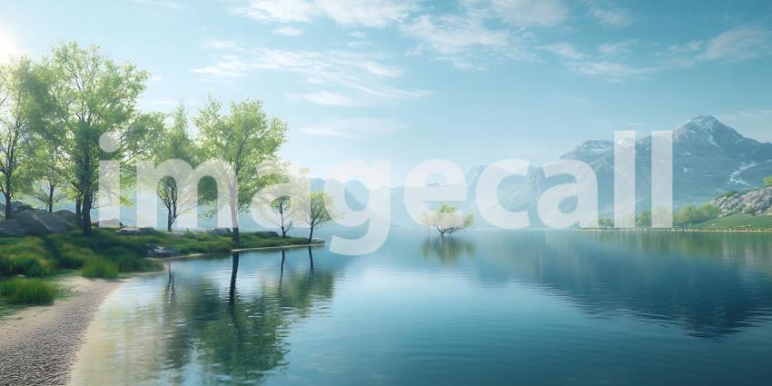 Serene Lake Landscape Misty Mountains Tranquil Waters Lush Trees