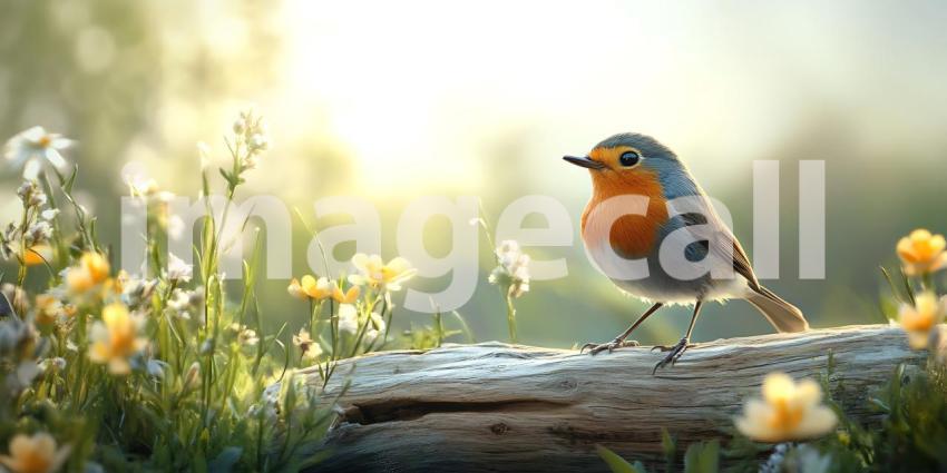 European Robin in Spring Meadow A Peaceful Bird Photography