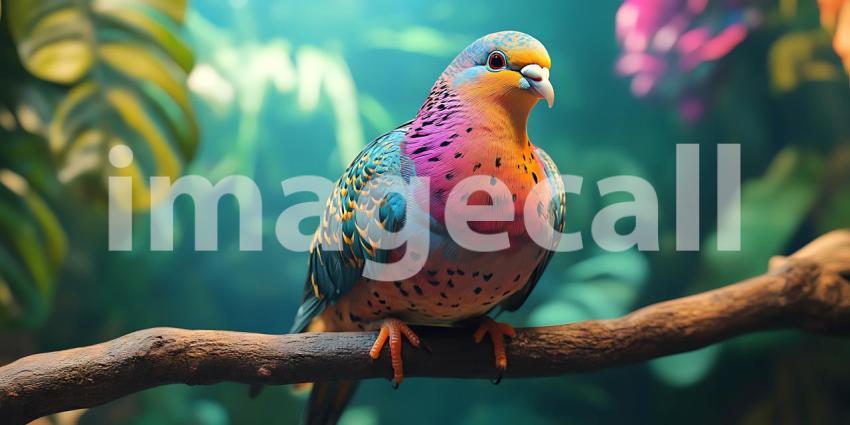 Vibrant Rainbow Bird Perched on Branch Tropical Avian Photograph