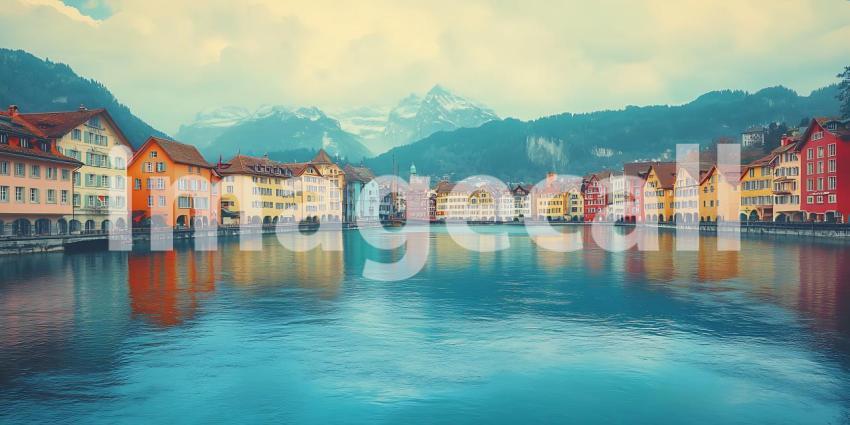 Charming Lakeside Village Picturesque European Townscape