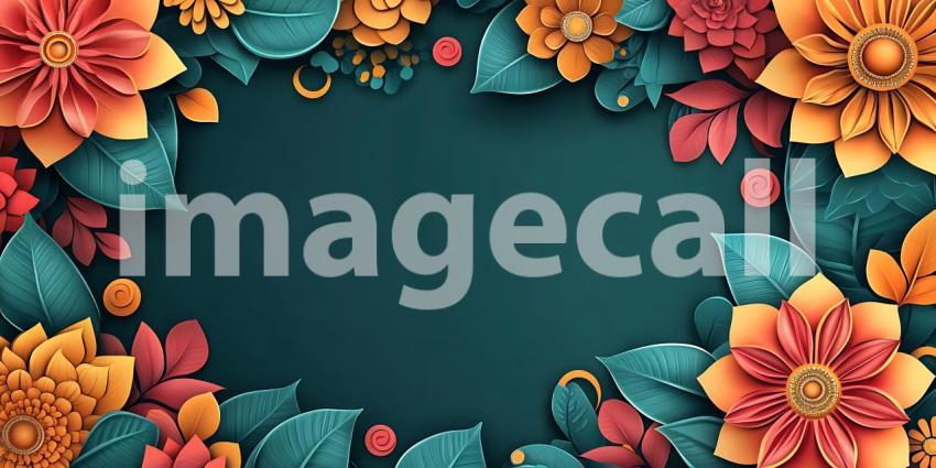 Vibrant Floral Frame Autumnal Paper Flower Design Background for