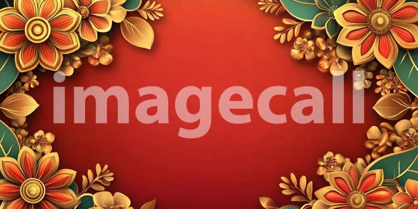 Chinese New Year Floral Background Red  Gold Flower Design for F