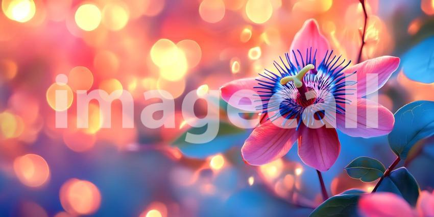 Vibrant Pink Passion Flower Bloom with Bokeh Background
