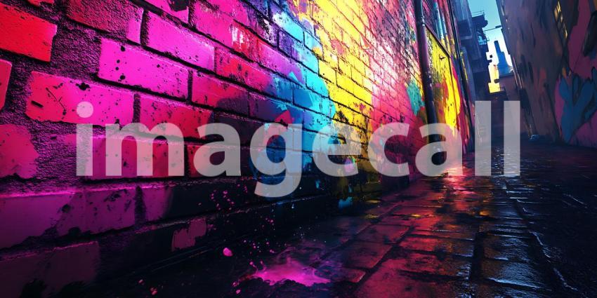 Vibrant Brick Wall Colorful Night Photography