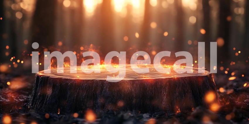 Magical Forest Stump Glowing Ember Background