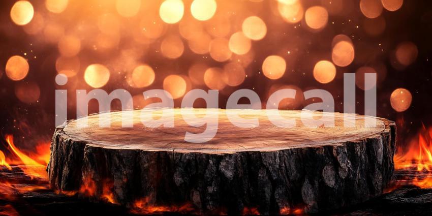 Fiery Ember Backdrop Rustic Wood Slice Product Display