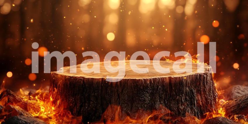 Burning Tree Stump Background Fiery Forest Scene for Design Proj