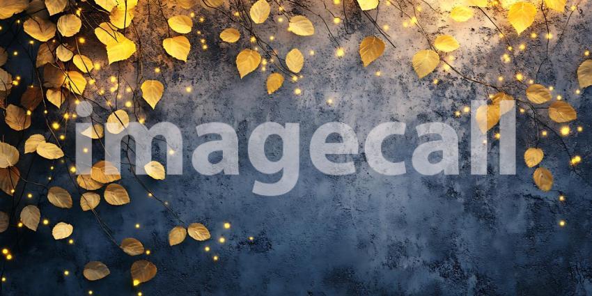 Autumn Leaves Abstract Background Golden Hues on Dark Blue Canva