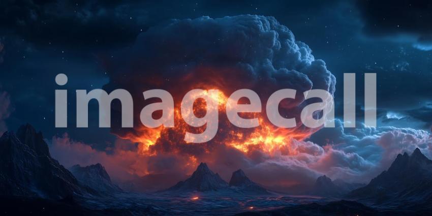 Epic Fantasy Landscape Fiery Cloud Formation Dramatic Night Sky