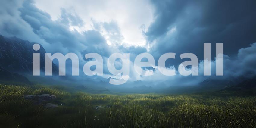 Epic Landscape Dramatic Clouds over Serene Meadow