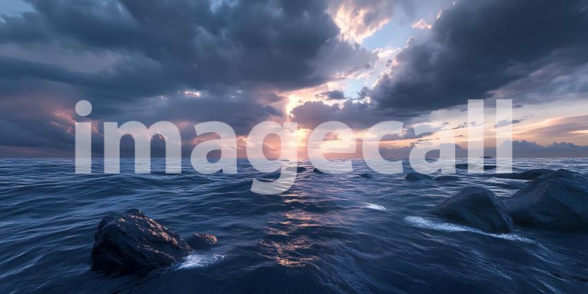 Epic Sunset Seascape Dramatic Clouds and Ocean Waves