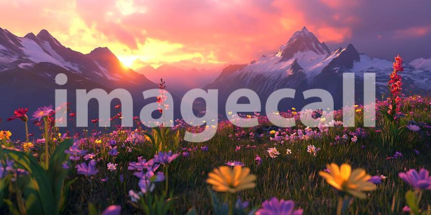 Vibrant Sunset Alpine Meadow Mountain Landscape Photography