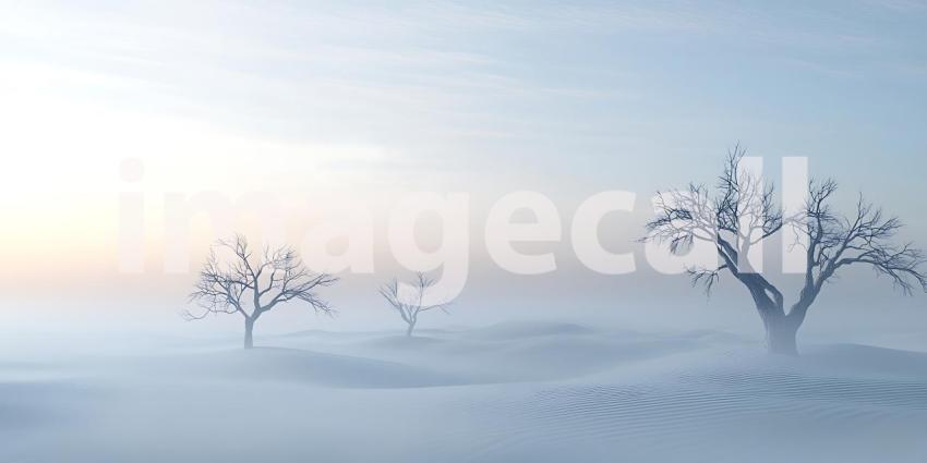Winter Landscape Serene Fog Trees and a Misty Sunrise Scene