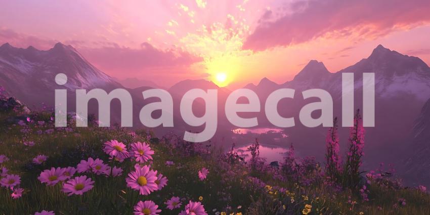 Majestic Sunset Mountain Meadow Panorama