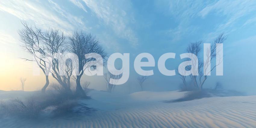 Winter Landscape Misty Trees and Serene Sky