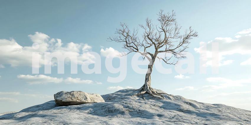 Winter Landscape Solitary Tree on Snowy Hilltop  Stunning Nature