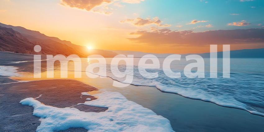 Stunning Sunset over Calm Ocean Waves Coastal Serenity