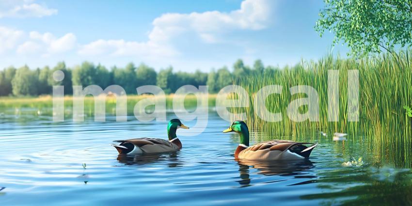 Mallard Ducks on Serene Lake Peaceful Nature Scene