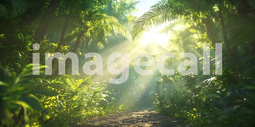 Sunbeams in Lush Rainforest A Serene Nature Scene