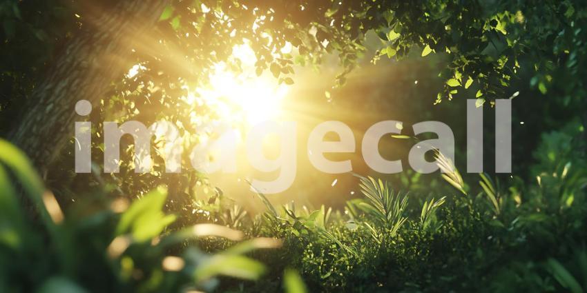 Lush Greenery Sunlight Through Canopy  Nature Photography