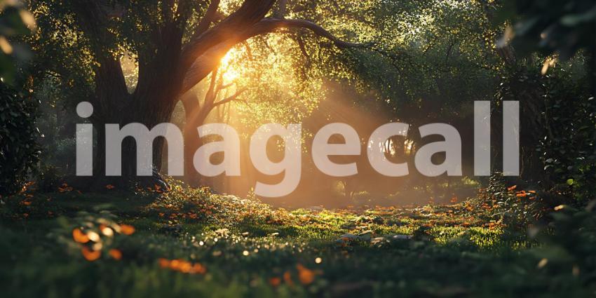 Enchanted Forest Magical Sunlight Through Lush Canopy