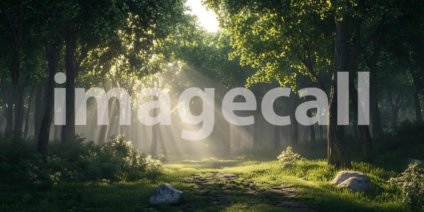 Sunlit Forest Path Peaceful Nature Scene