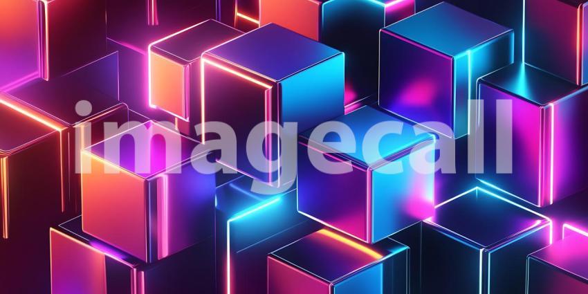 Vibrant Neon Cubes Abstract 3D Background