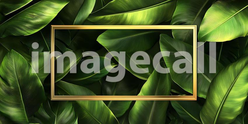 Lush Green Leaves Background with Elegant Frame