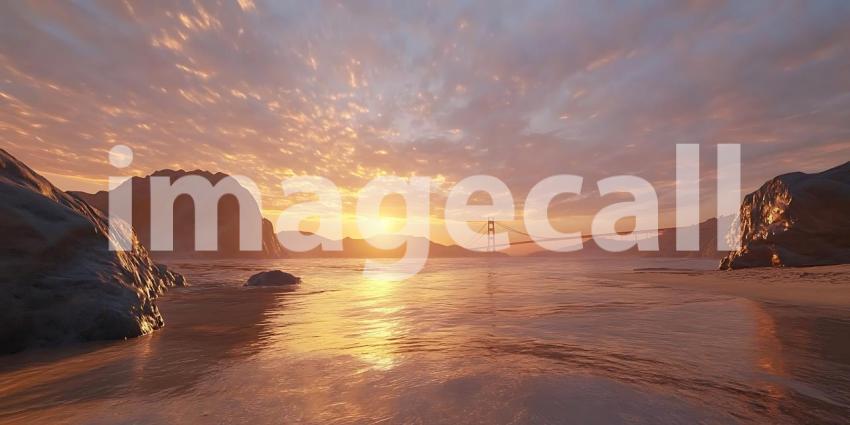 Stunning Sunset Landscape Serene Beach at Golden Hour