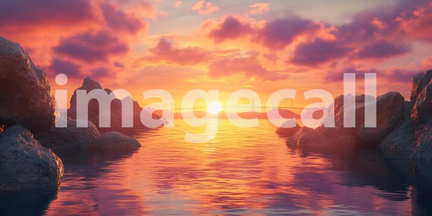 Fiery Sunset Coastal Rocks  Golden Hour