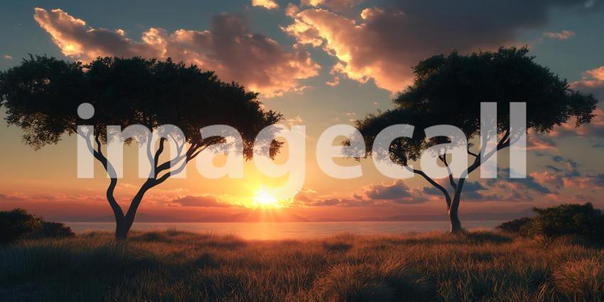 Sunset Savanna Majestic African Landscape