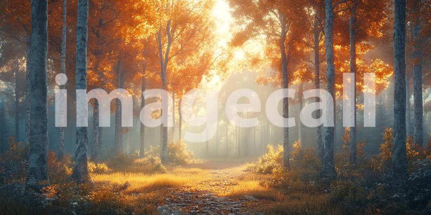 Autumn Forest Path Sunlit Woodscape