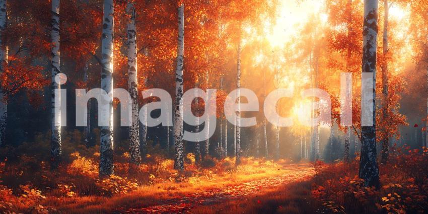Autumn Forest Path Vibrant Fall Foliage and Sunlight