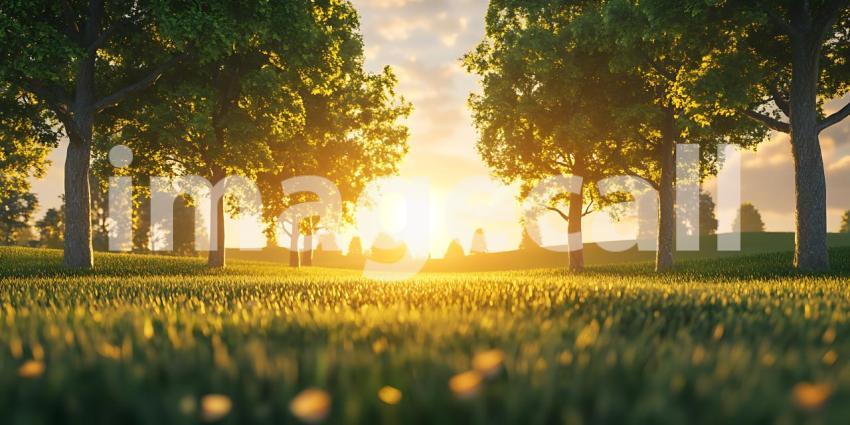 Golden Hour Meadow Peaceful Sunset Landscape