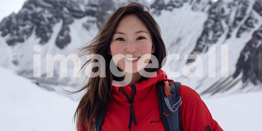 Woman Adventurer in Snowy Mountains