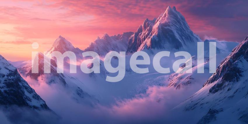 Majestic Winter Mountains Pink Sunset Landscape Photography