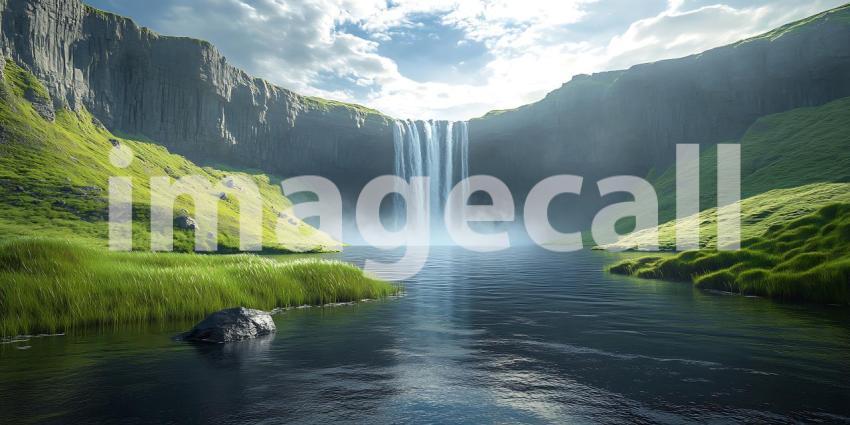 Serene Waterfall Landscape Lush Nature Photography