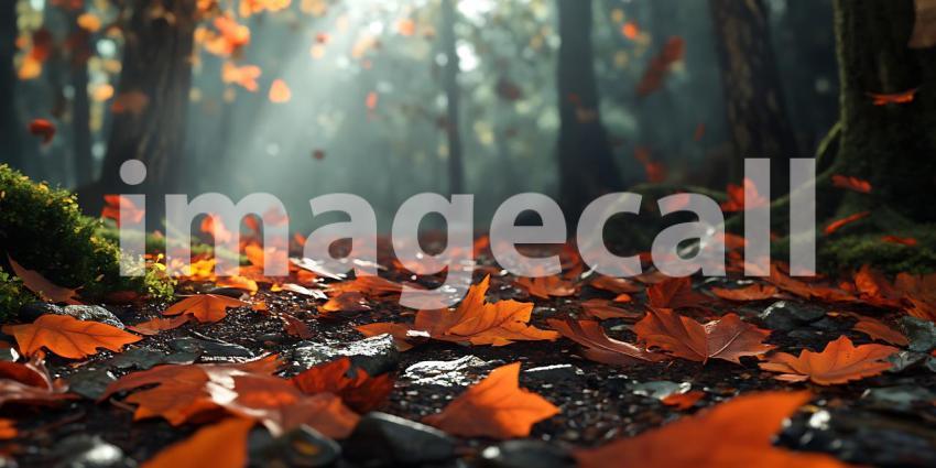 Autumn Forest Path Sunlit Leaves  Mystical Woodscape  Nature Pho