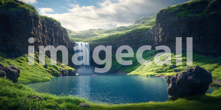 Stunning Waterfall Landscape Serene Nature Scene