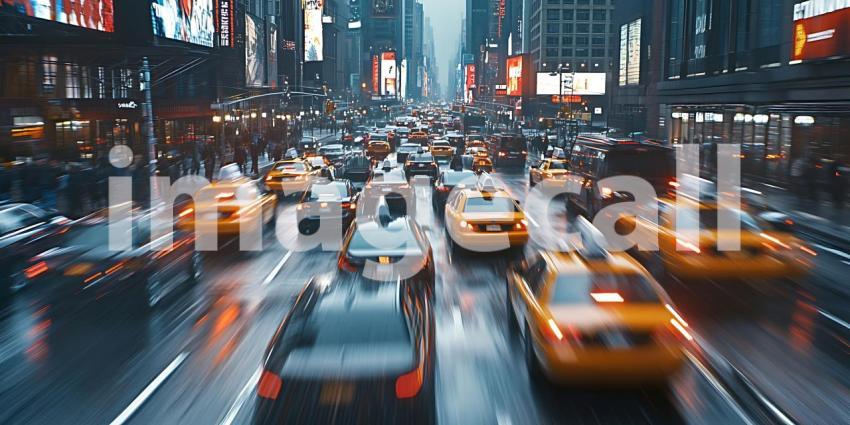 Rainy Night in NYC A Cityscape of Yellow Cabs