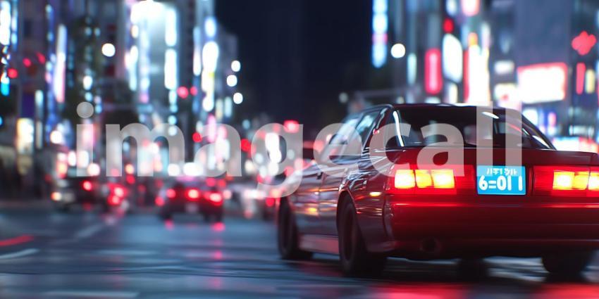 Night City Streetscape Vibrant Urban Scene with Classic Japanese