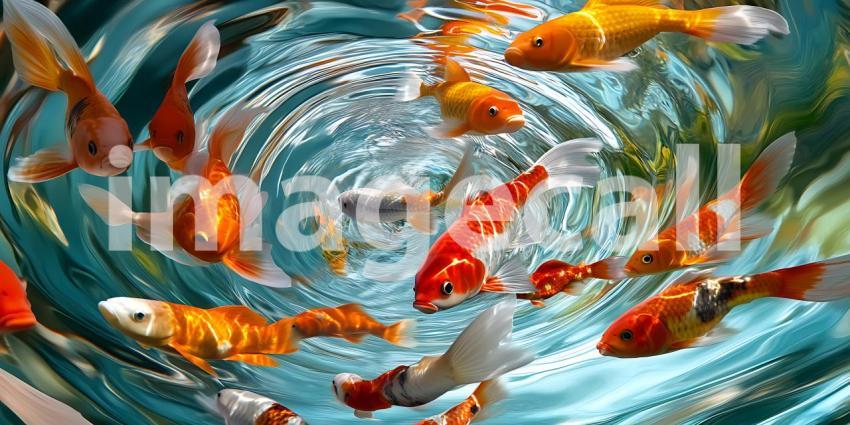 Vibrant Koi Fish Swimming in a Whirlwind of Color Stunning Under